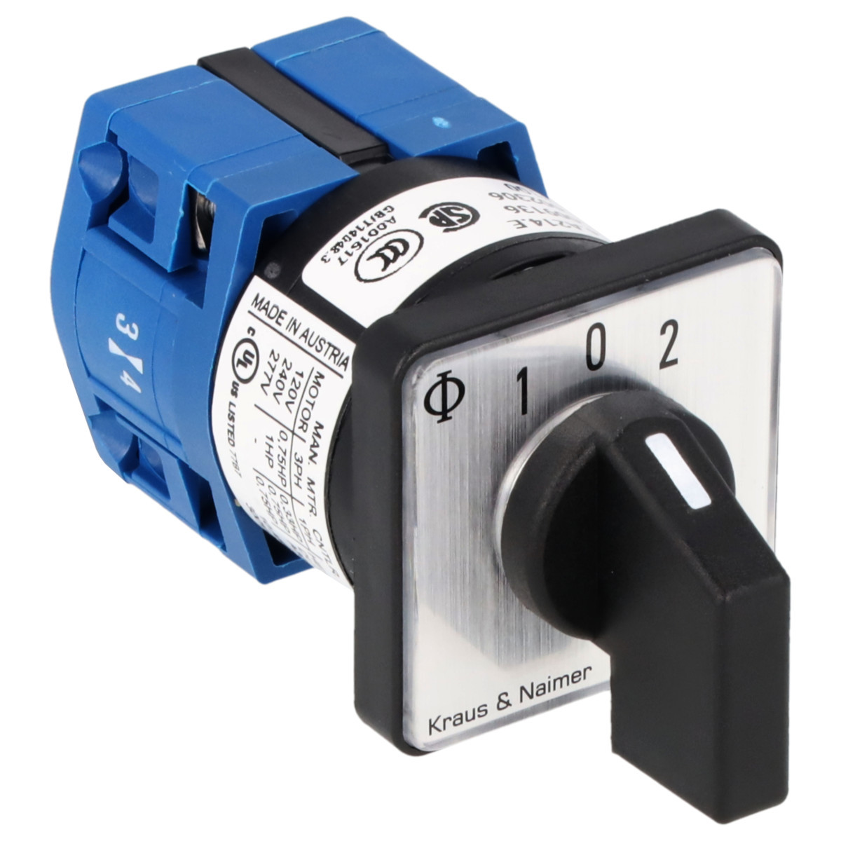 Kraus & Naimer Changeover switch Omschakelaar 10a 1pol 30° 1-0-1 frontinb. 2-gats bev. ip40