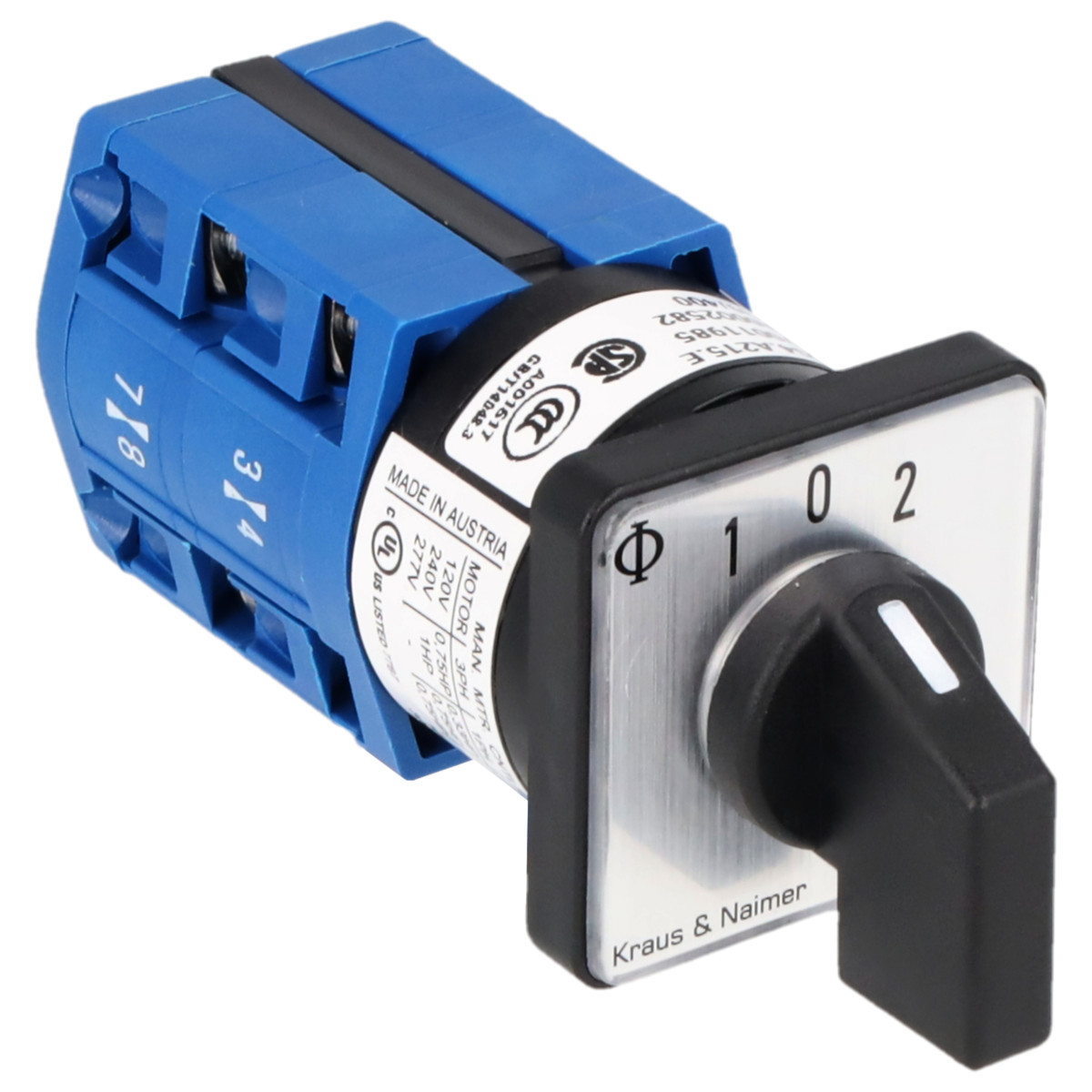 Kraus & Naimer Changeover switch Omschakelaar 10a 2pol 30° 1-0-1 frontinb. 2-gats bev. ip40