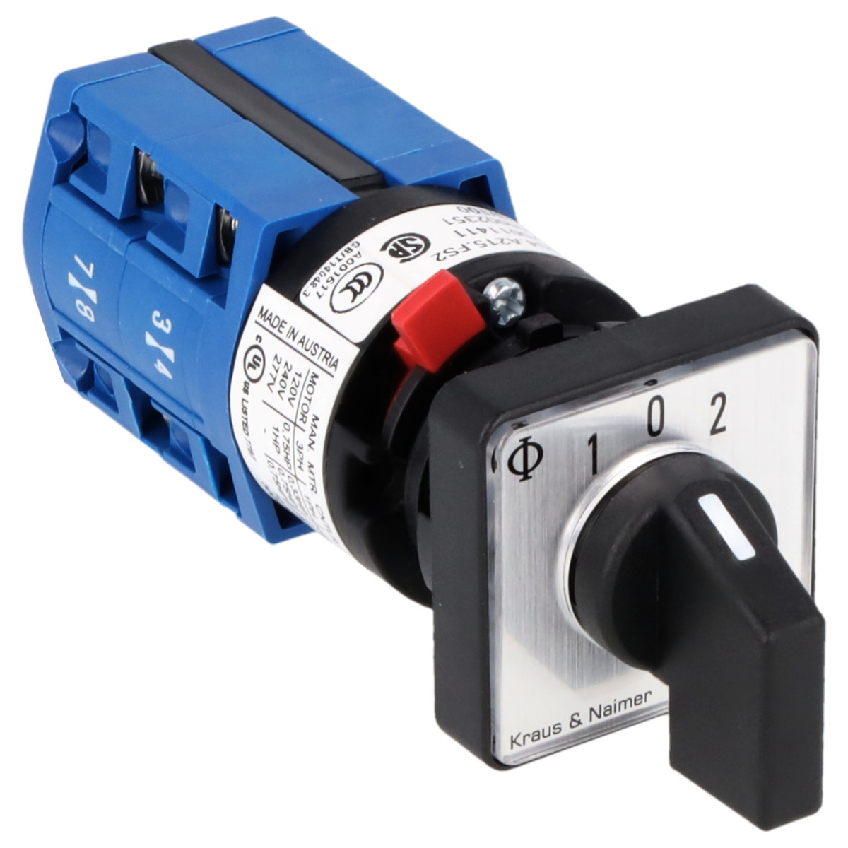 Kraus & Naimer Changeover switch Omschakelaar 10a 2pol 30° 1-0-1 frontinb. centr ip66/67/69K