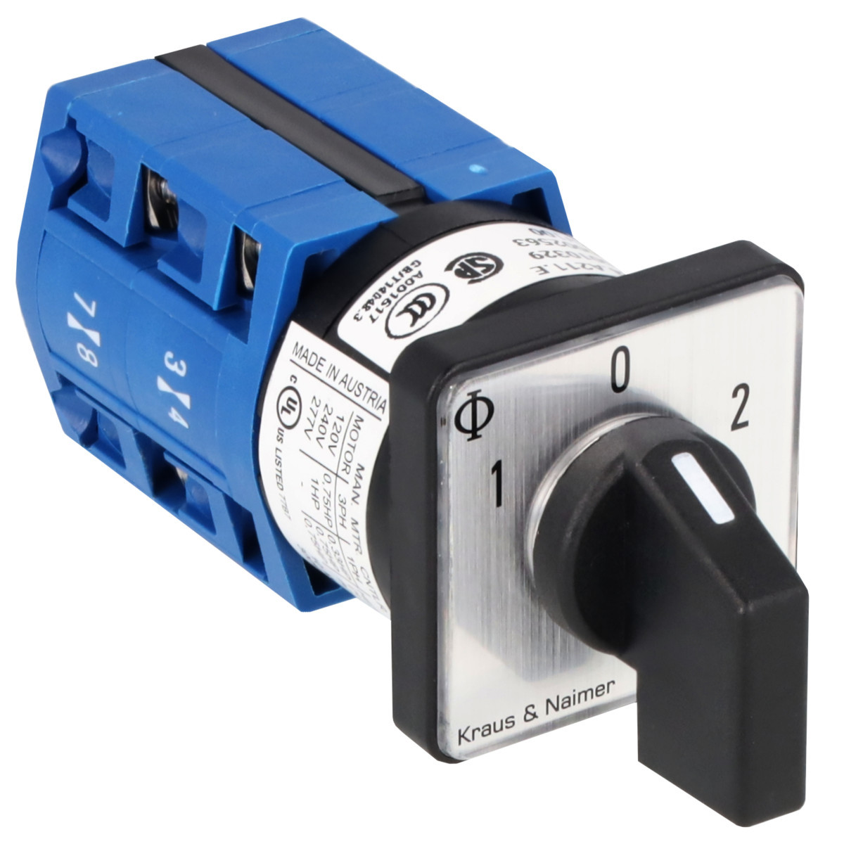 Kraus & Naimer Changeover switch Omschakelaar 10a 2pol 60° 1-0-2 frontinb. 2-gats bev. ip40