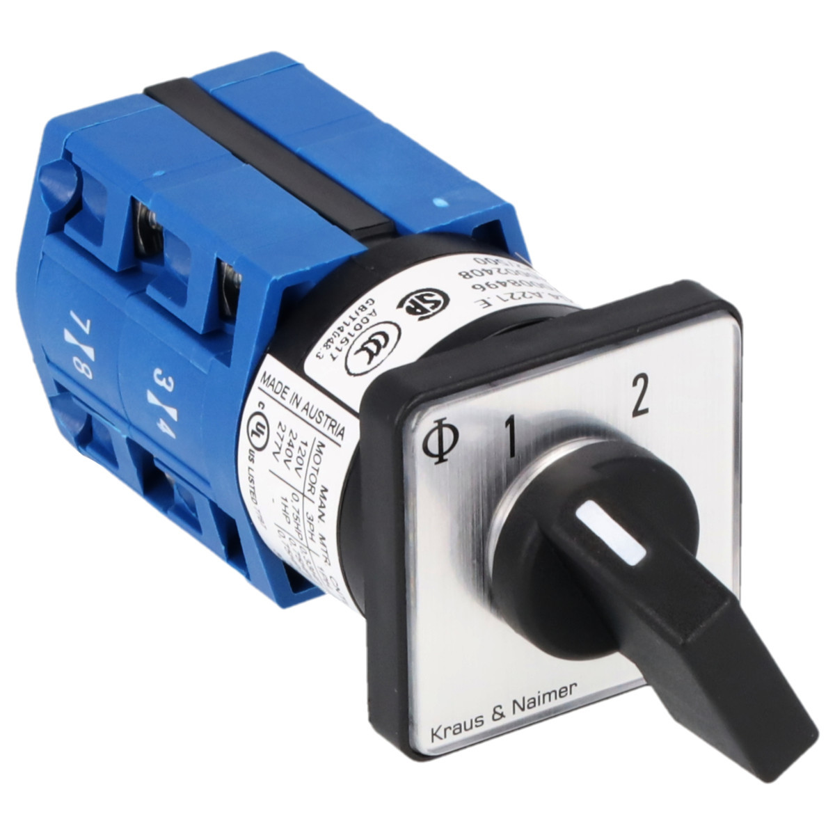 Kraus & Naimer Changeover switch Omschakelaar 10a 2pol 60° 1-2 frontinb. 2-gats bev. ip40