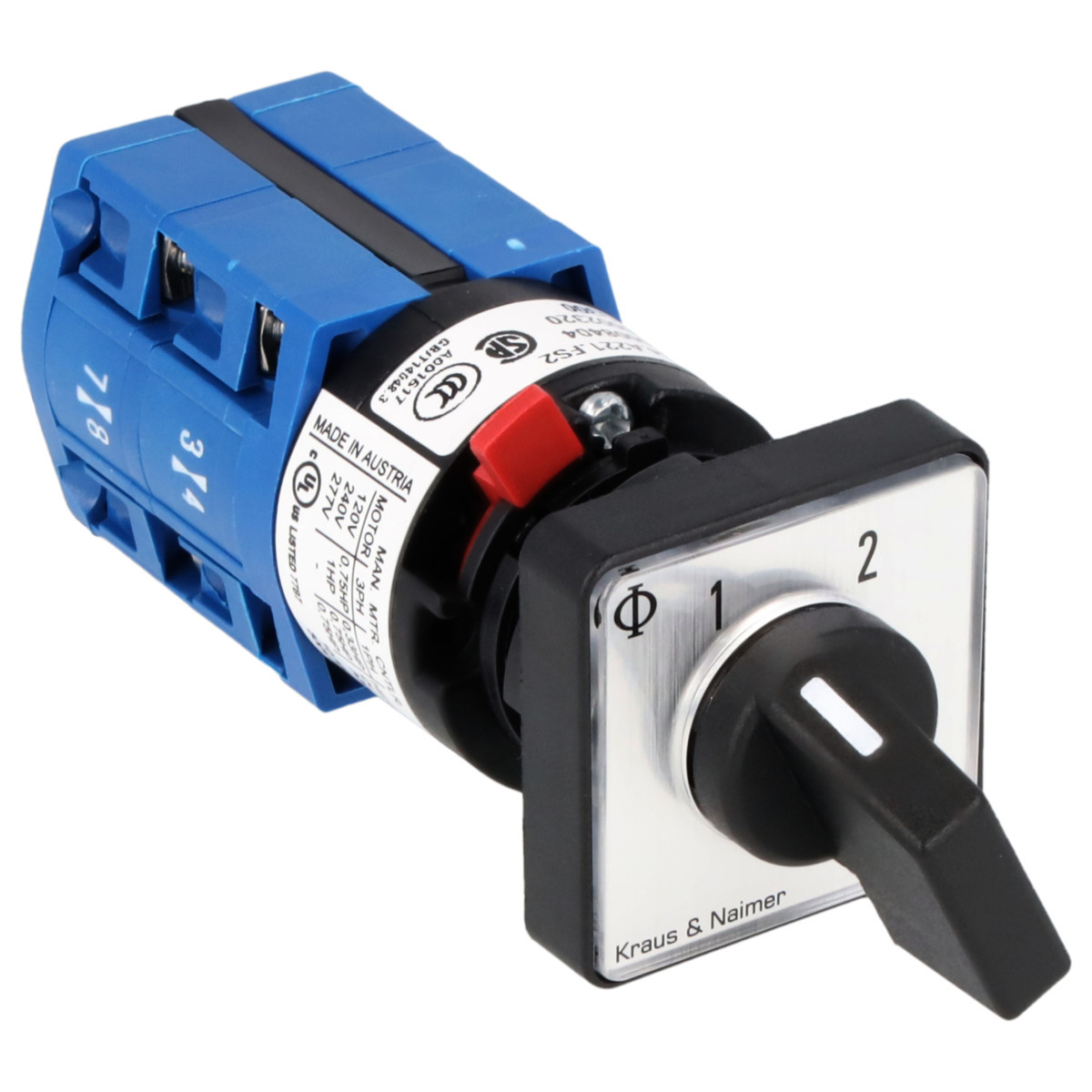 Kraus & Naimer Changeover switch Omschakelaar 10a 2pol 60° 1-2 frontinb. centr ip66/67/69K