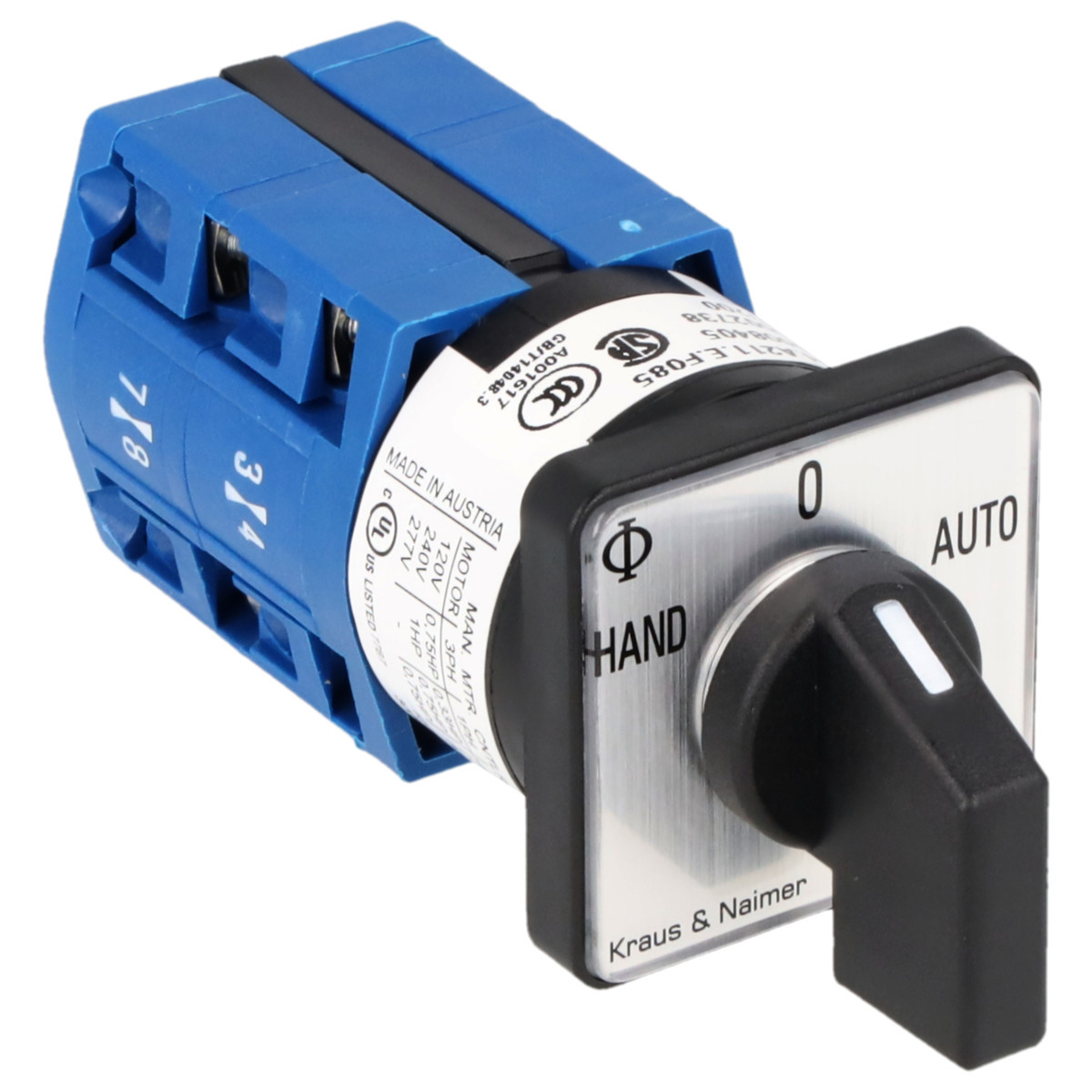 Kraus & Naimer Changeover switch Omschakelaar 10a 2pol 60° hand-0-auto frontinb. 2-gats bev. ip40