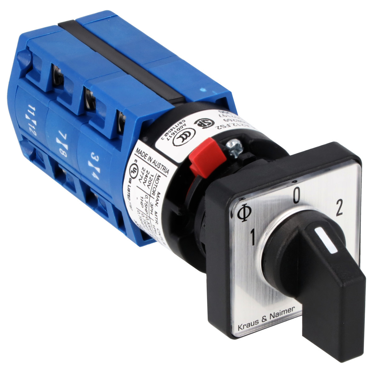 Kraus & Naimer Changeover switch Omschakelaar 10a 3pol 60° 1-0-2 frontinb. centr ip66/67/69K