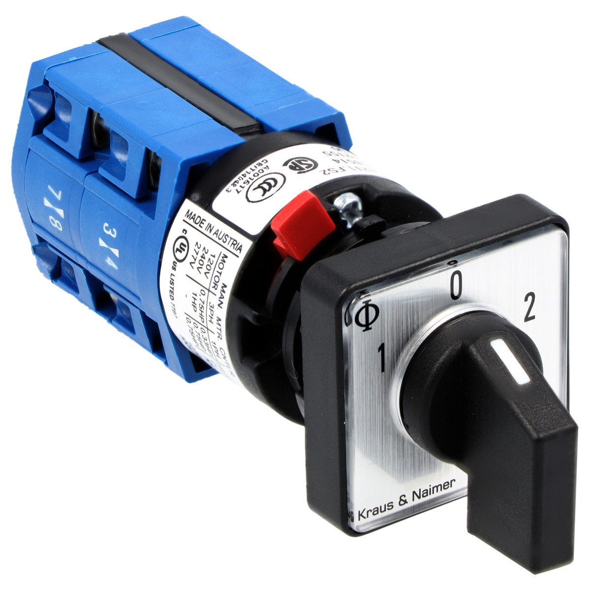 Kraus & Naimer Changeover switch Omschakelaar 2-pol; 60°; 1-0-2; ip66/67/69K; 10 a; 2,2 KW (ac-3, 380 -