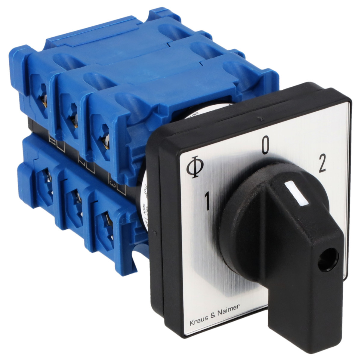Kraus & Naimer Changeover switch Omschakelaar 20a 3pol 60° 1-0-2 frontinb. 4-gats bev. ip40