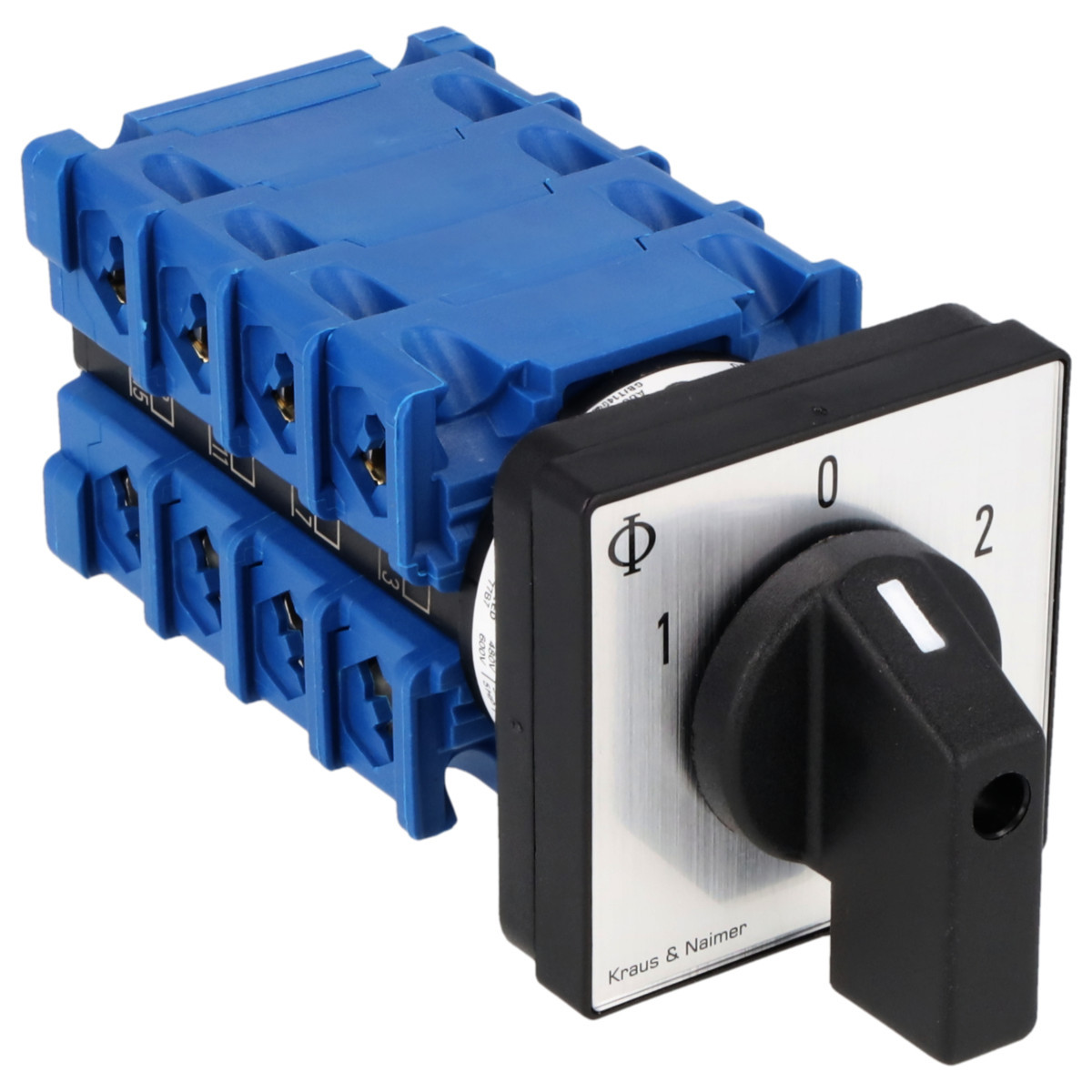 Kraus & Naimer Changeover switch Omschakelaar 20a 4pol 60° 1-0-2 frontinb. 4-gats bev. ip40