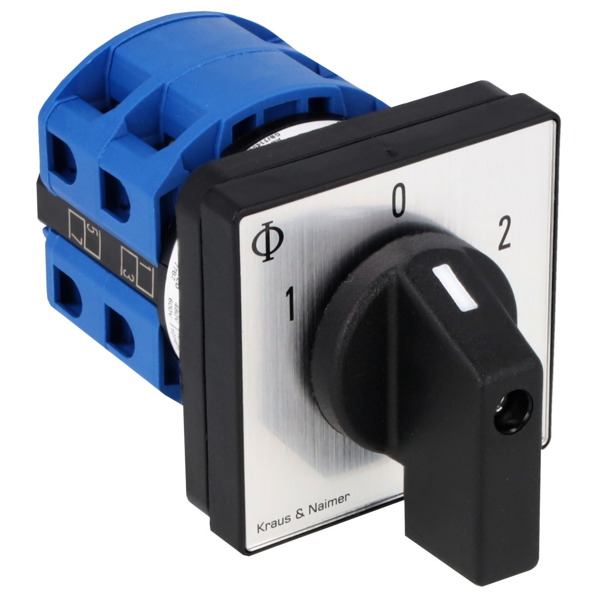 Kraus & Naimer Changeover switch Omschakelaar 25a 2pol 60° 1-0-2 frontinb. 4-gats bev. ip40
