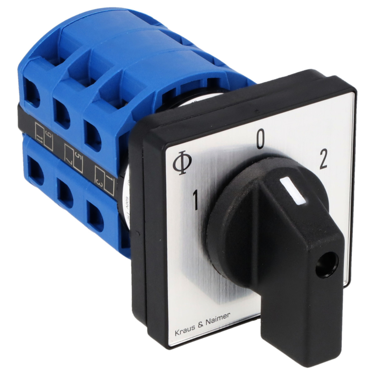 Kraus & Naimer Changeover switch Omschakelaar 25a 3pol 60° 1-0-2 frontinb. 4-gats bev. ip40