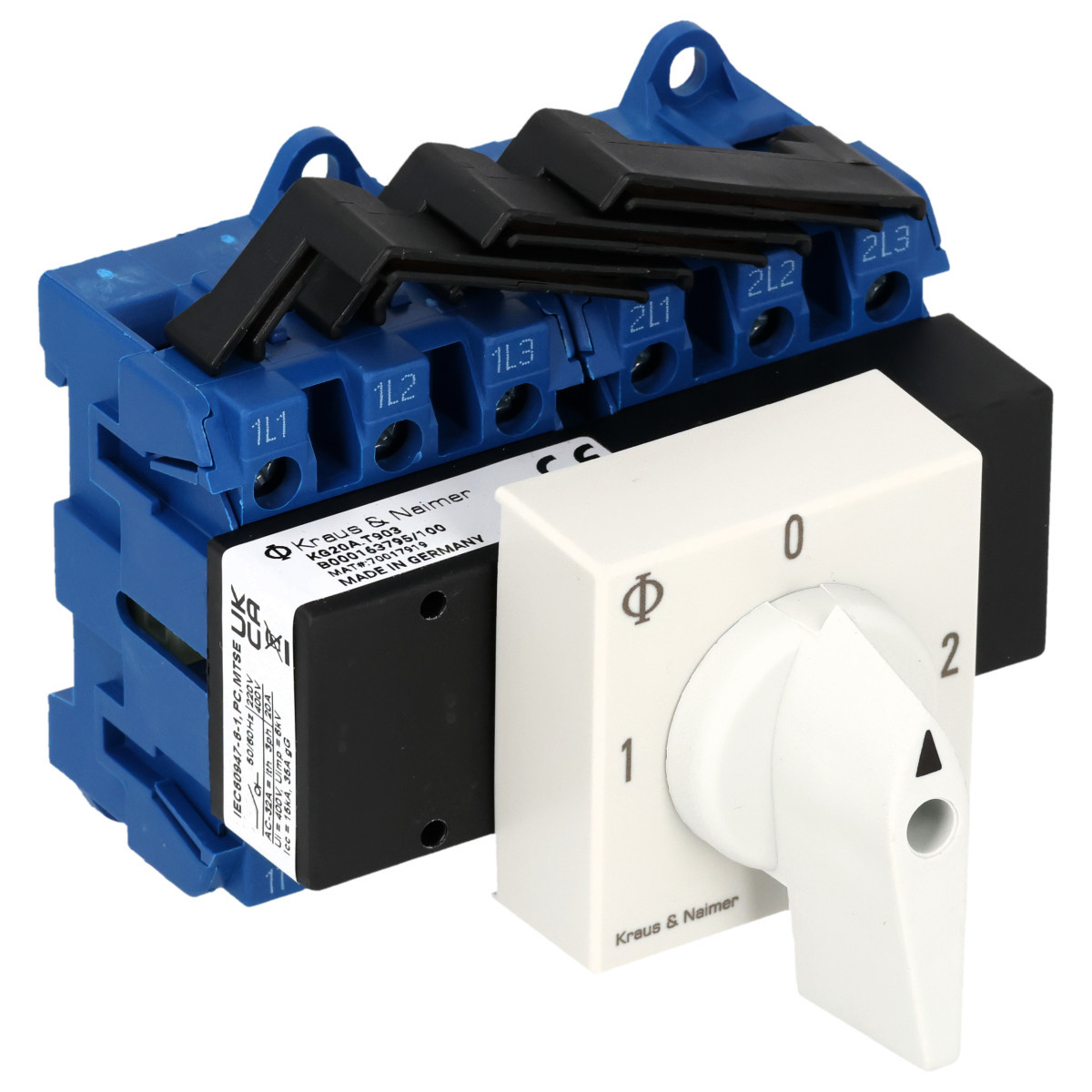 Kraus & Naimer Changeover switch Omschakelaar 25a 3pol 90° 1-0-2 verdelerinbouw
