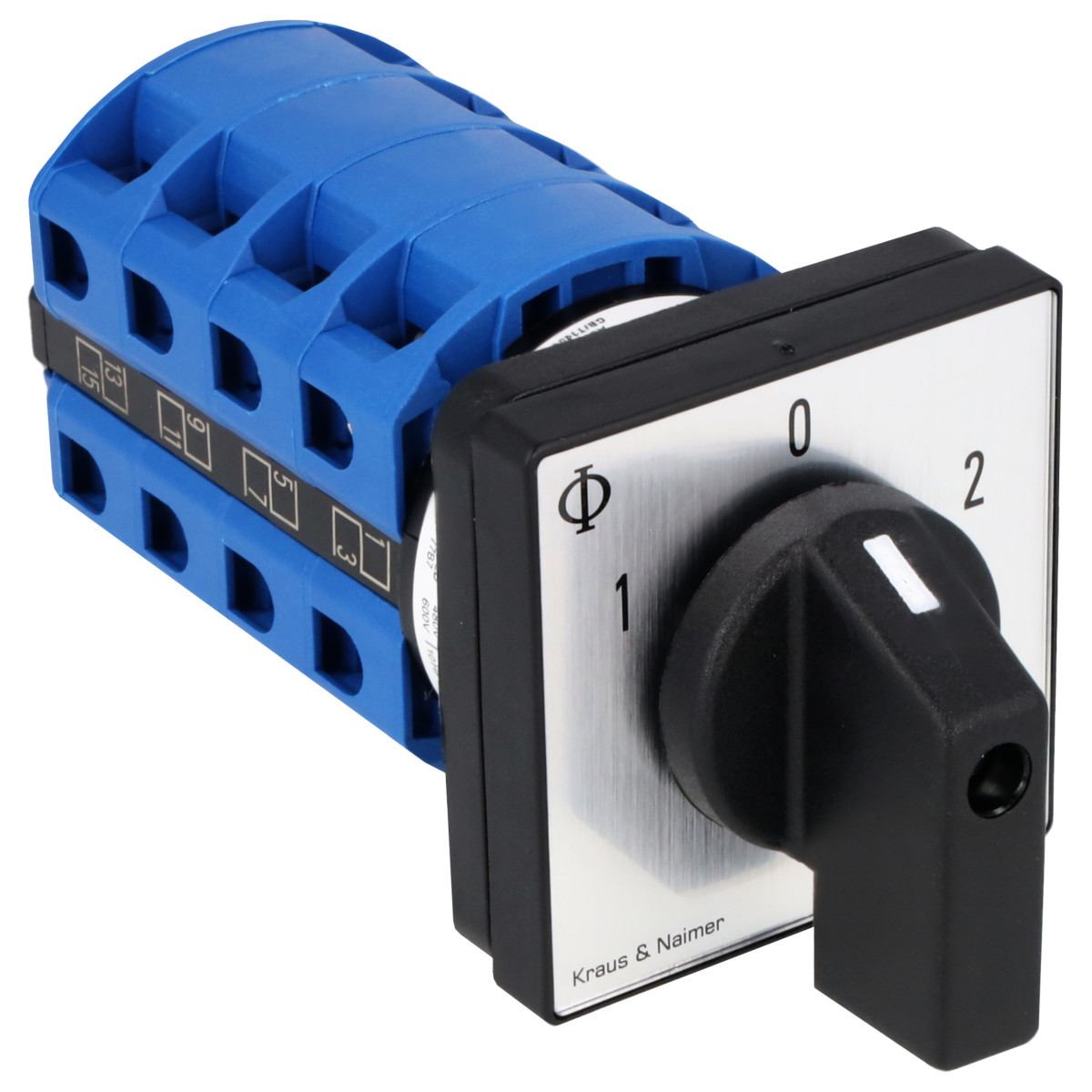 Kraus & Naimer Changeover switch Omschakelaar 25a 4pol 60° 1-0-2 frontinb. 4-gats bev. ip40