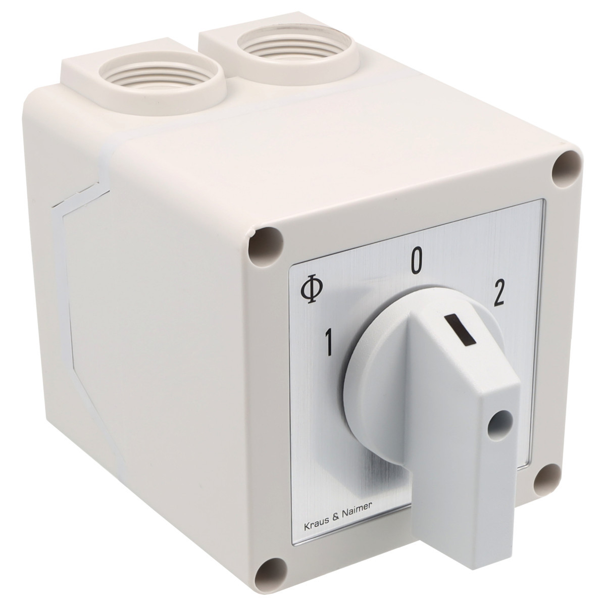 Kraus & Naimer Changeover switch Omschakelaar 25a 4pol 60° 1-0-2 in behuizing ip42