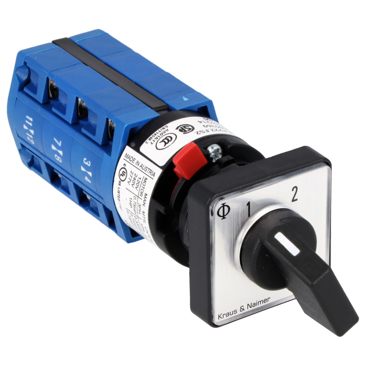 Kraus & Naimer Changeover switch Omschakelaar; 3-pol; 60°; 1-2; ip66/67/69K; 10 a; 2,2 KW (ac-3, 380 -