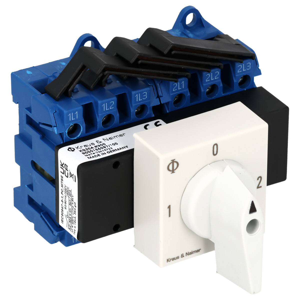 Kraus & Naimer Changeover switch Omschakelaar 32a 3pol 90° 1-0-2 verdelerinbouw