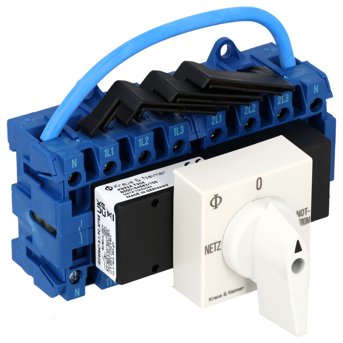 Kraus & Naimer Changeover switch Omschakelaar 32a 4pol 90° net-0-nood dinrail mont.