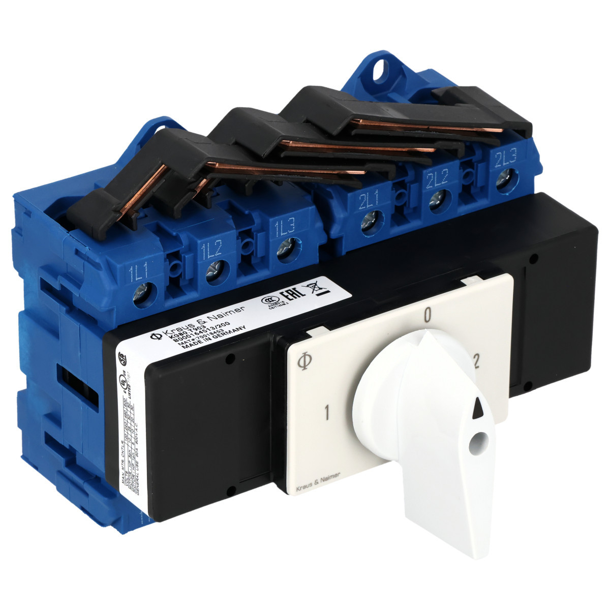 Kraus & Naimer Changeover switch Omschakelaar 80a 3pol 90° 1-0-2 verdelerinbouw