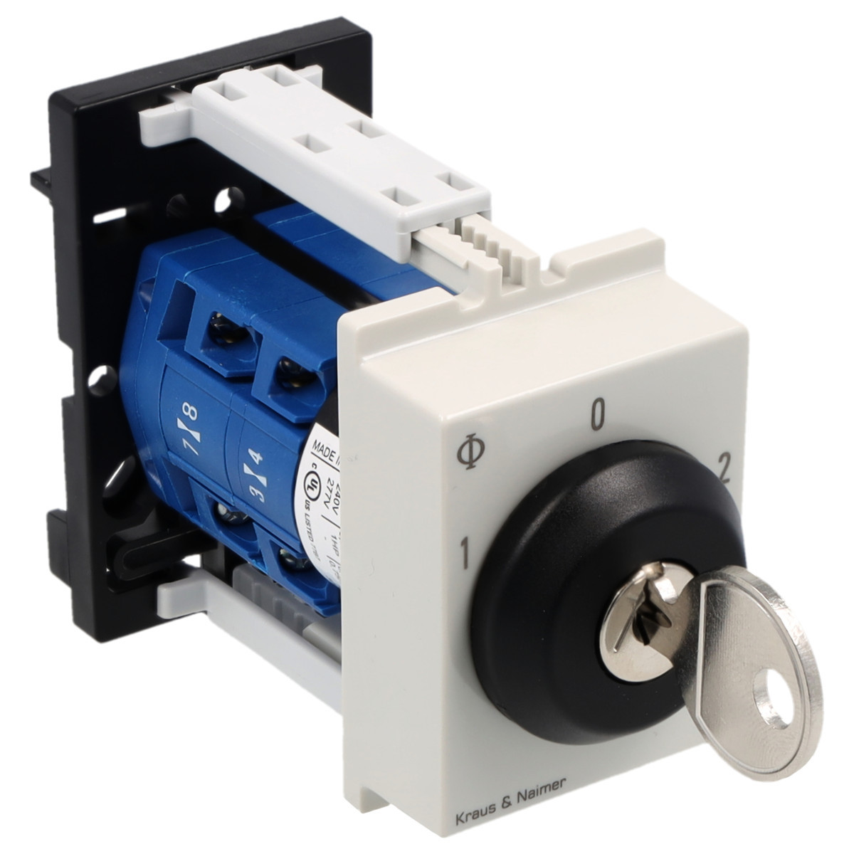 Kraus & Naimer Changeover switch Sleutelschak. 10a 2pol 60° 1-0-2 dinrail mont..