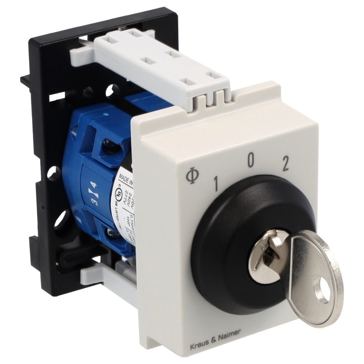 Kraus & Naimer Changeover switch Sleutelschakelaar 10a 1pol 30° 1-0-1 dinrail mont.
