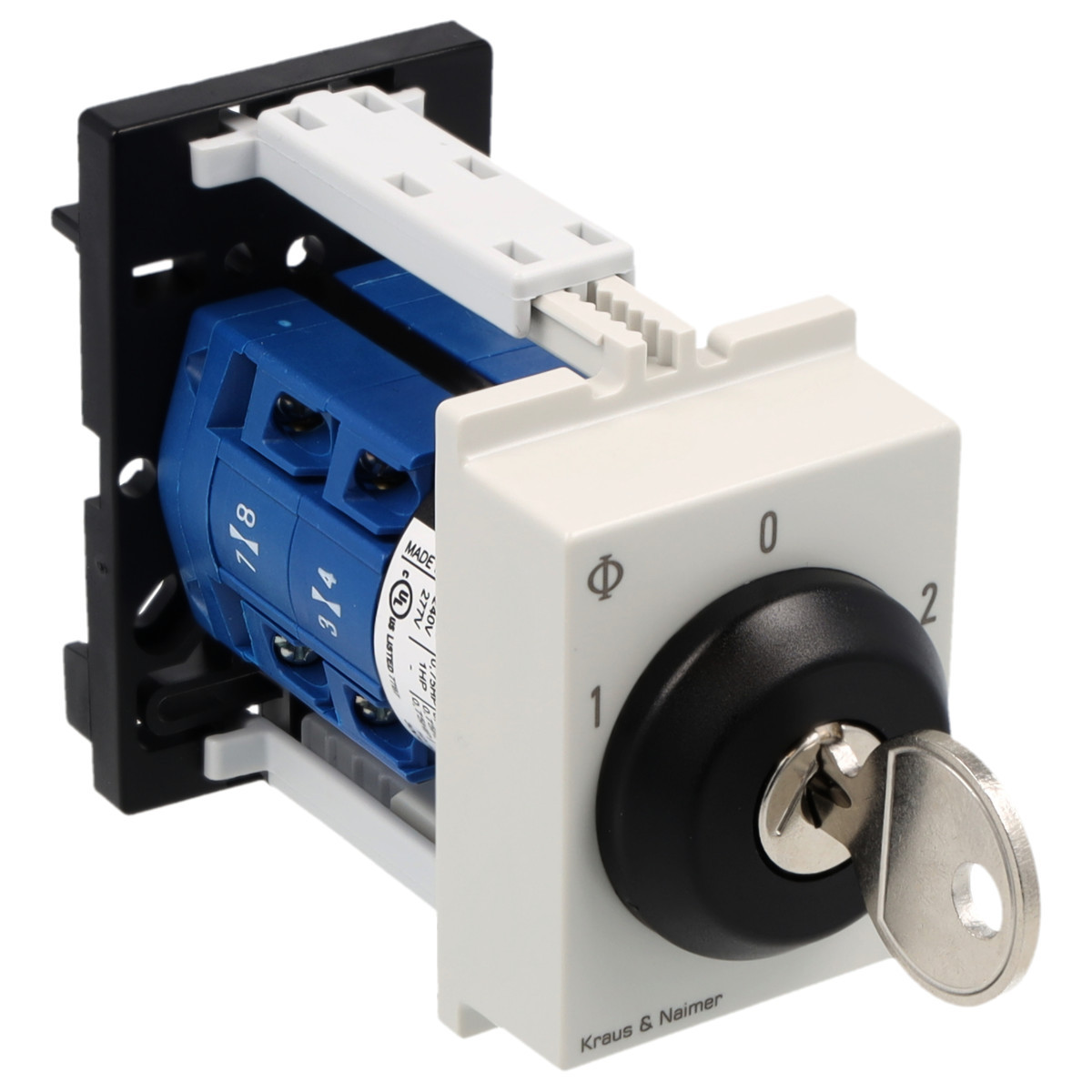 Kraus & Naimer Changeover switch Sleutelschakelaar 10a 2pol 60° 1-0-2 dinrail mont.