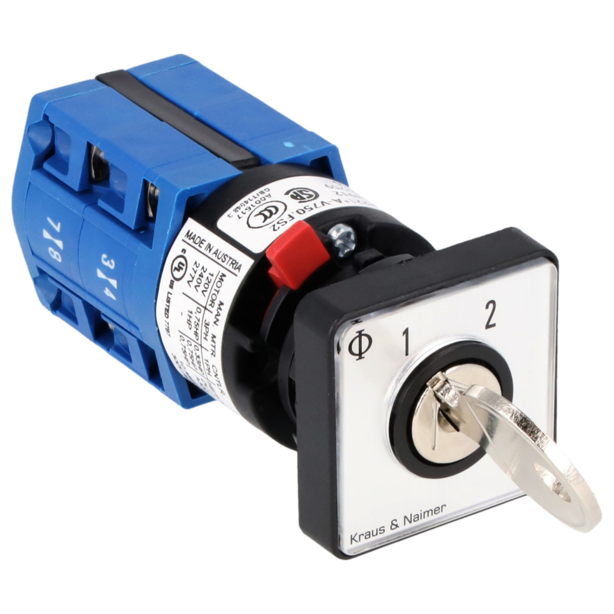 Kraus & Naimer Changeover switch Sleutelschakelaar 10a 2pol 60° 1-2 frontinb. centr ip66/67/69K