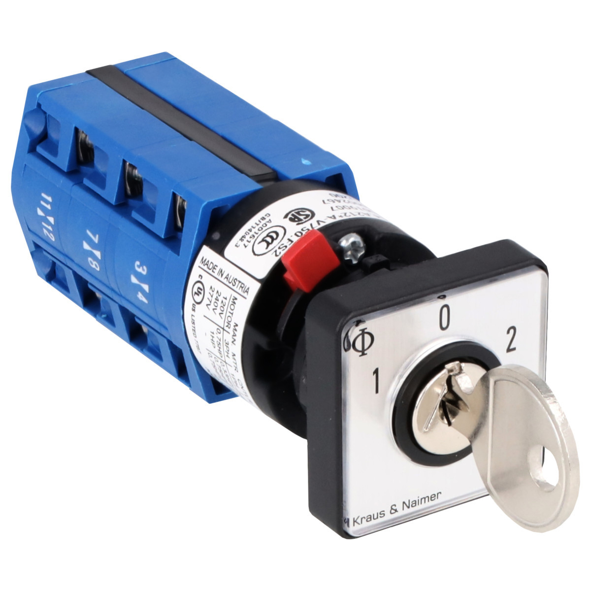 Kraus & Naimer Changeover switch Sleutelschakelaar 10a 3pol 60° 1-0-2 frontinb. centr ip66/67/69K