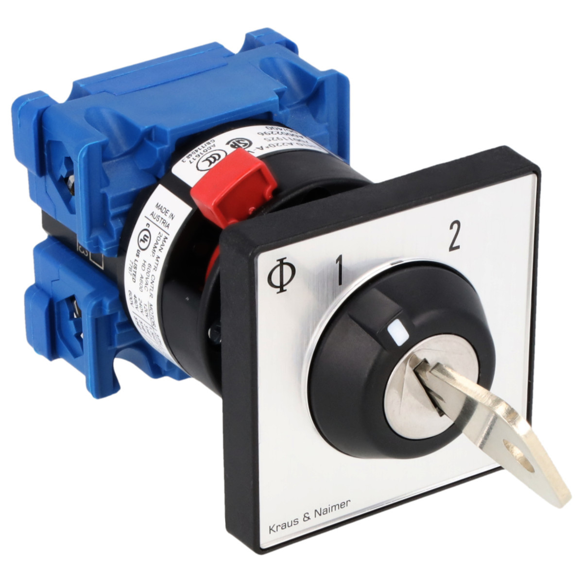 Kraus & Naimer Changeover switch Sleutelschakelaar 20a 1pol 60° 1-2 frontinb. centr. ip66/67/69K