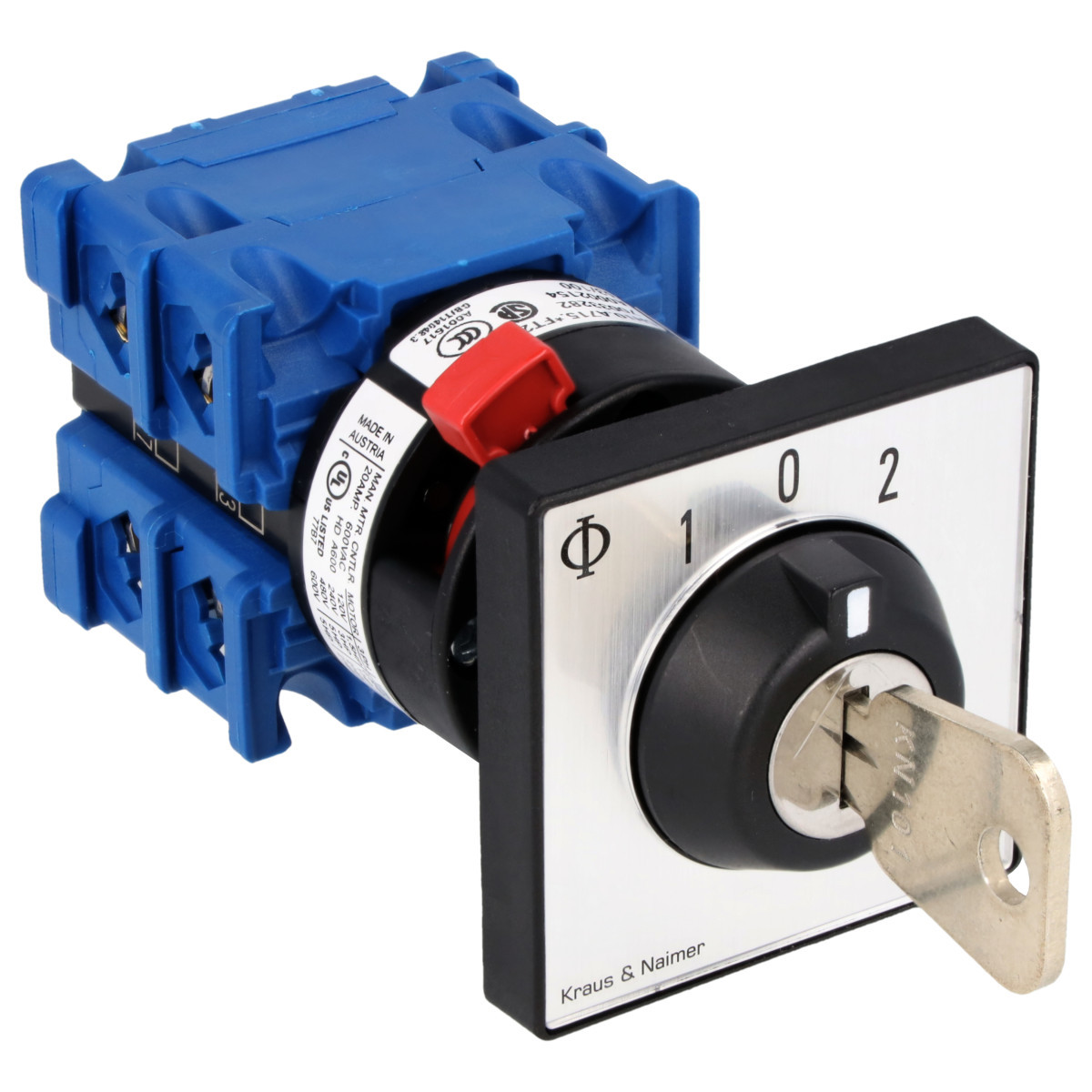 Kraus & Naimer Changeover switch Sleutelschakelaar 20a 2pol 30° 1-0-1 frontinb. centr. ip66/67/69K
