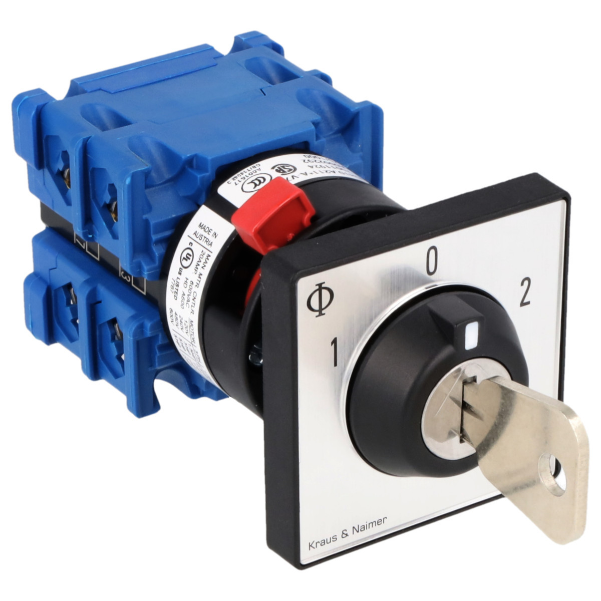 Kraus & Naimer Changeover switch Sleutelschakelaar 20a 2pol 60° 1-0-2 frontinb. centr. ip66/67/69K