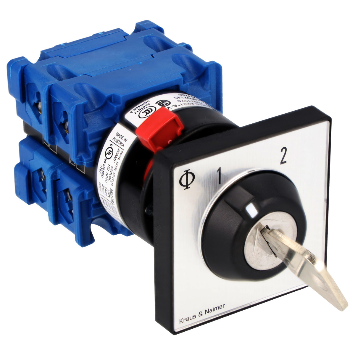 Kraus & Naimer Changeover switch Sleutelschakelaar 20a 2pol 60° 1-2 frontinb. centr. ip66/67/69K
