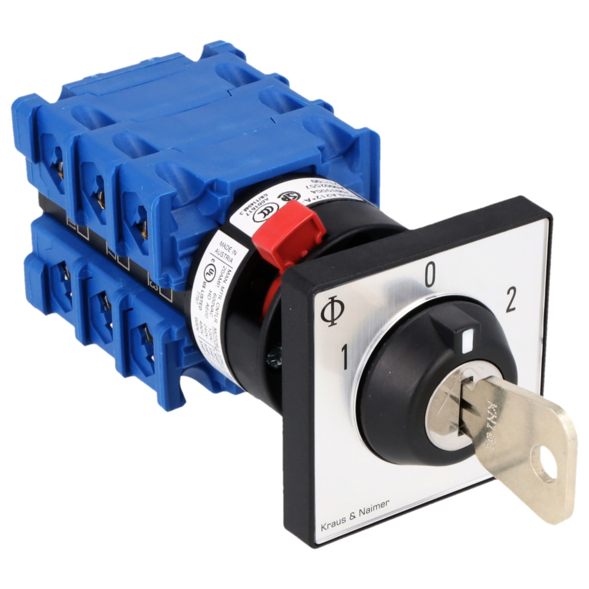 Kraus & Naimer Changeover switch Sleutelschakelaar 20a 3pol 60° 1-0-2 frontinb. centr. ip66/67/69K
