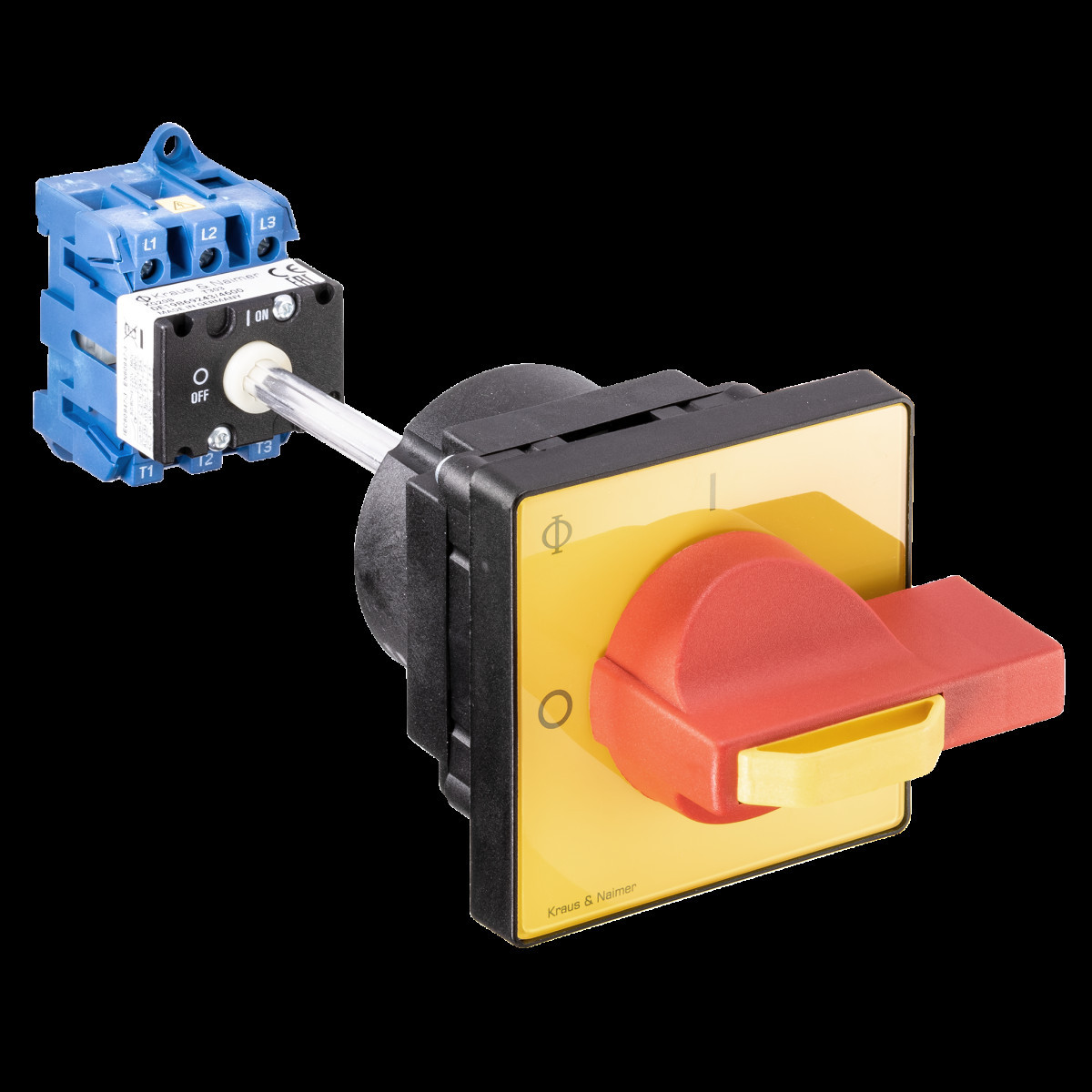 Kraus & Naimer Hauptschalter Nood/Uitschak. 25a 3pol 90° 0-1 bodemmon. 4-gats ip40