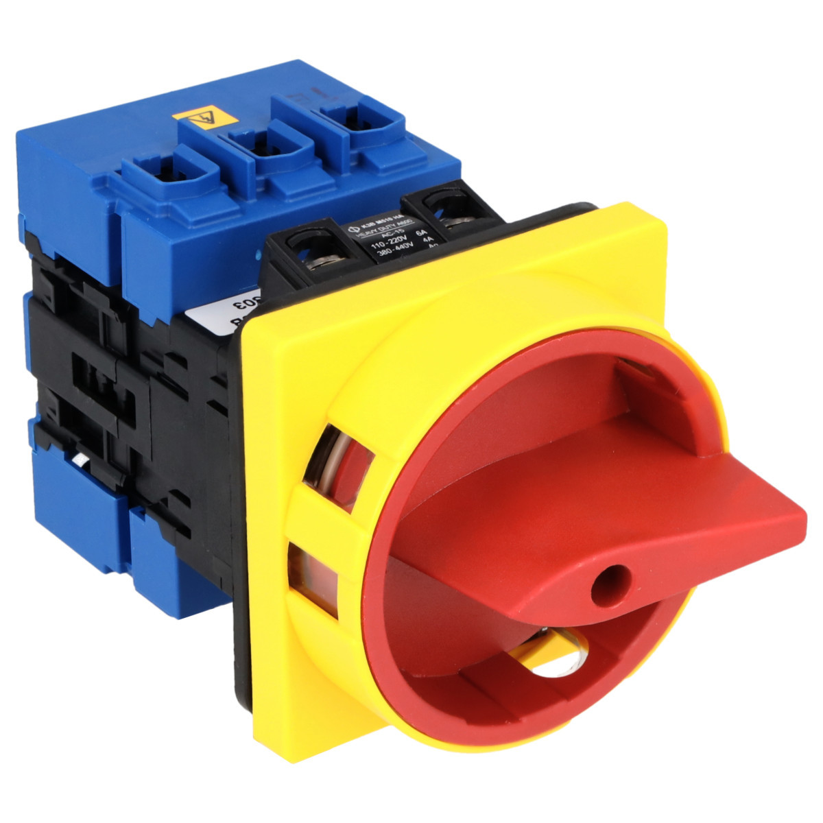 Kraus & Naimer Hauptschalter Nood/Uitschak. 63a 3pol 90° 0-1 frontinb. 4-gats bev. ip66/67.