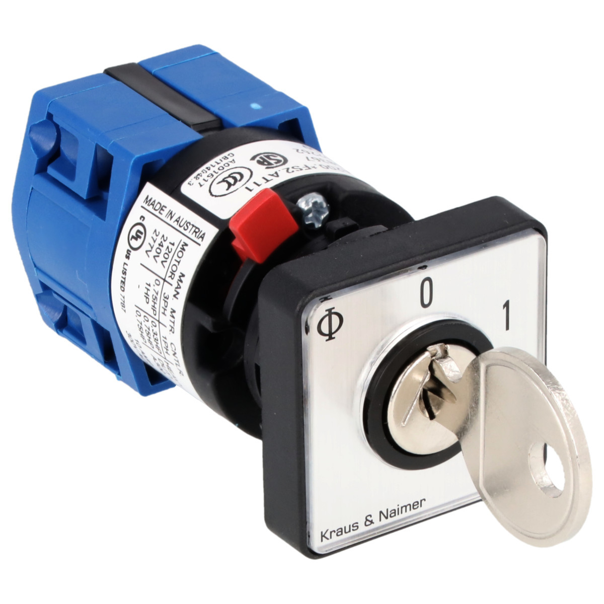 Kraus & Naimer Momentary start switch Sleutelschakelaar 10a 30° start frontinb. centr ip66/67/69K