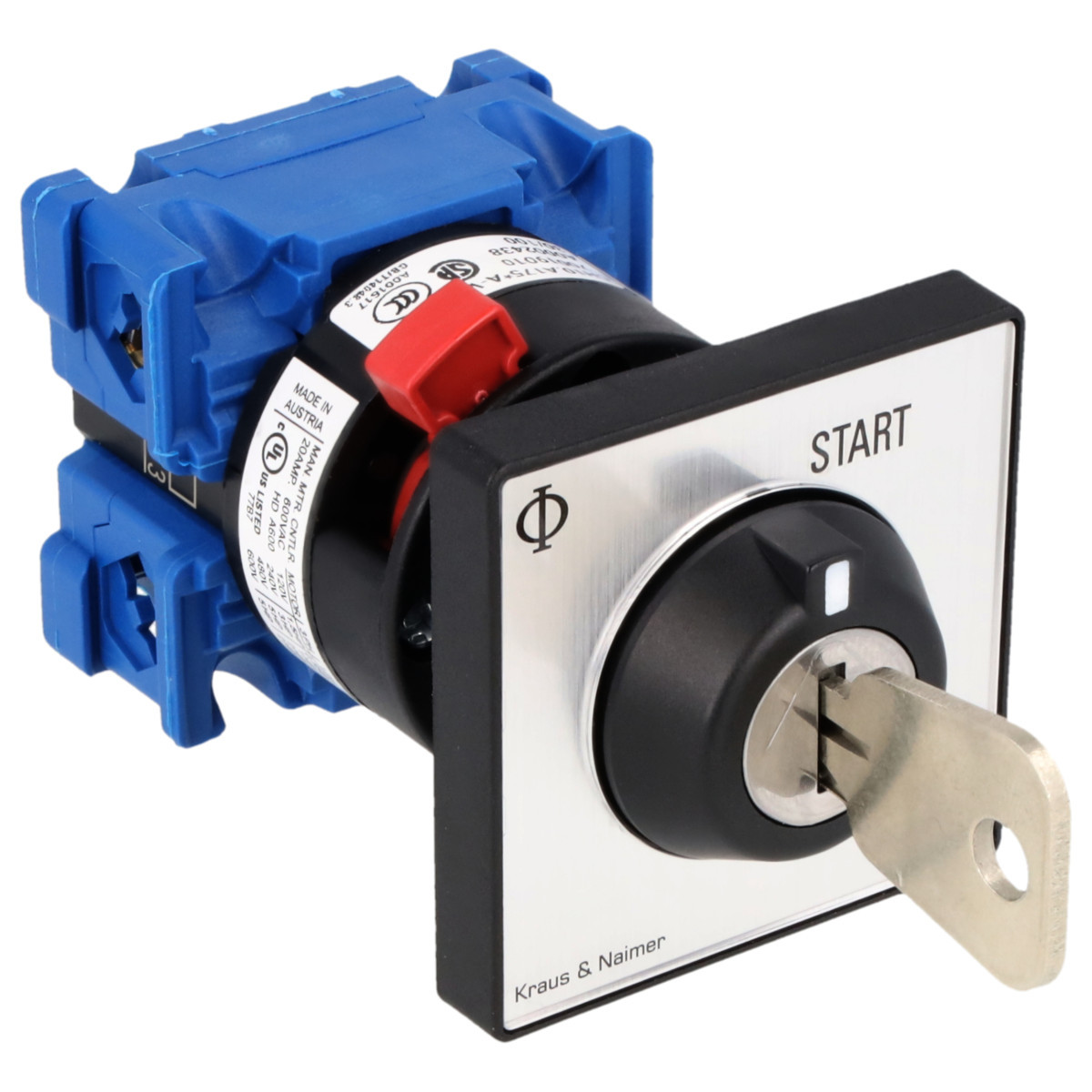 Kraus & Naimer Momentary start switch Sleutelschakelaar 20a 30° start frontinb. centr. ip66/67/69K