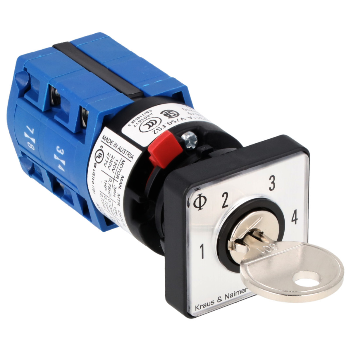 Kraus & Naimer Multi-step switch Sleutelschakelaar 10a 1pol 60° 1-2-3-4 frontinb. centr ip66/67/69K