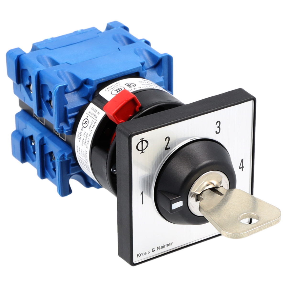 Kraus & Naimer Multi-step switch Sleutelschakelaar 20a 1pol 60° 1-2-3-4 frontinb. centr. ip66/67/69K