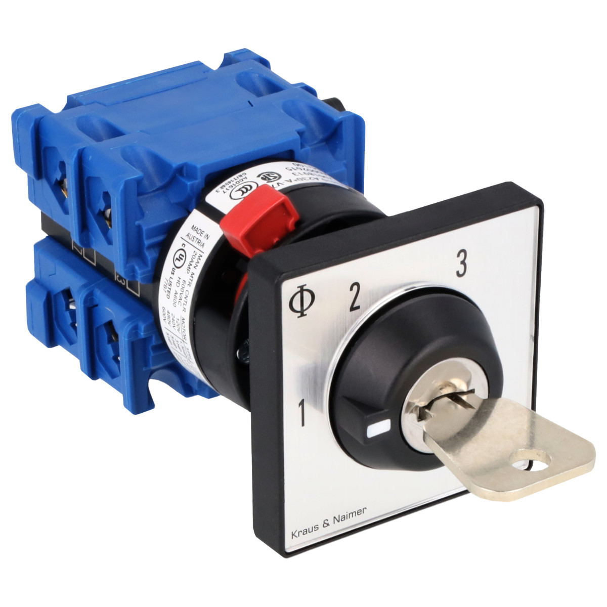 Kraus & Naimer Multi-step switch Sleutelschakelaar 20a 1pol 60° 1-2-3 frontinb. centr. ip66/67/69K