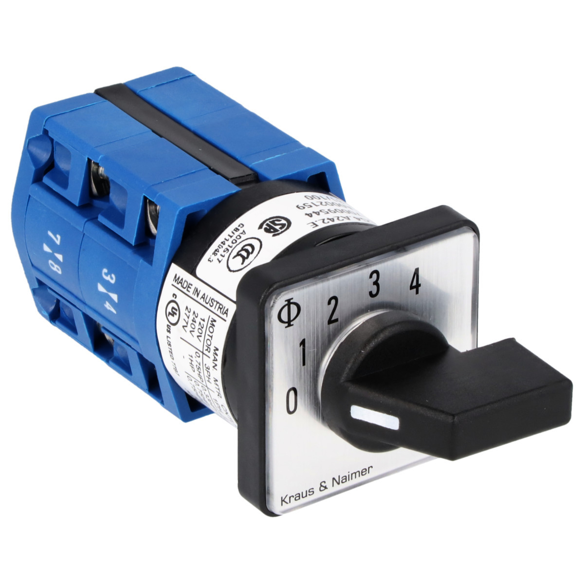 Kraus & Naimer Multi-step switch Stappenschakelaar 10a 1pol 30° 0->4 frontinb. 2-gats bev. ip40
