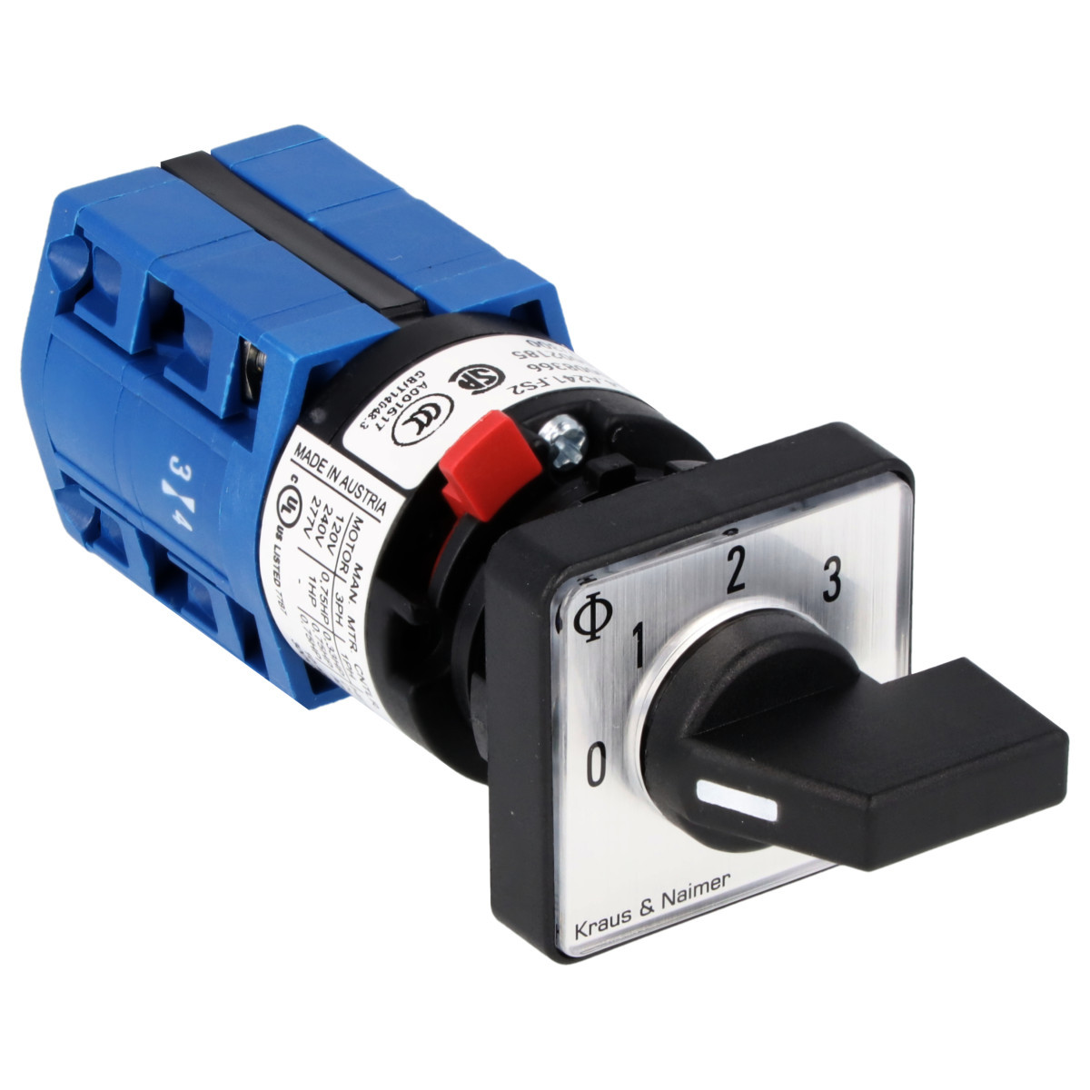 Kraus & Naimer Multi-step switch Stappenschakelaar 10a 1pol 45° 0-1-2-3 frontinb. centr ip66/67/69K