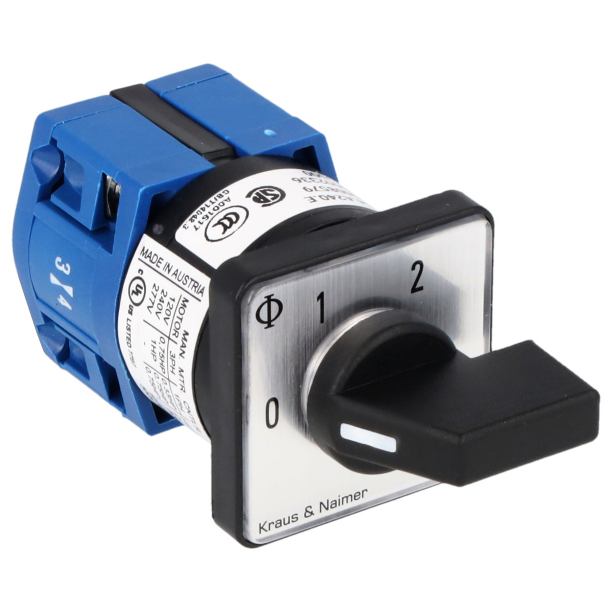 Kraus & Naimer Multi-step switch Stappenschakelaar 10a 1pol 60° 0-1-2 frontinb. 2-gats bev. ip40