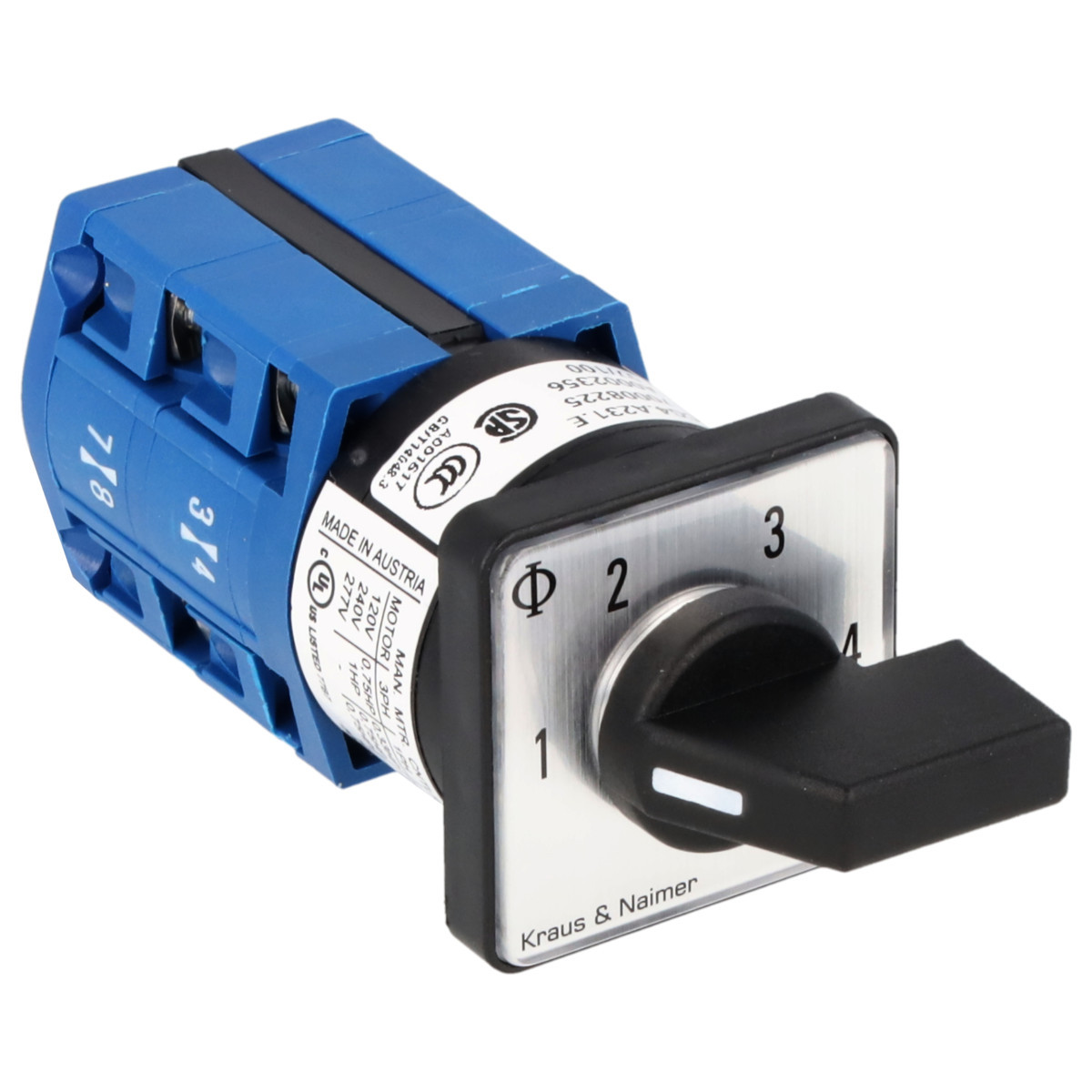 Kraus & Naimer Multi-step switch Stappenschakelaar 10a 1pol 60° 1-2-3-4 frontinb. 2-gats bev. ip40
