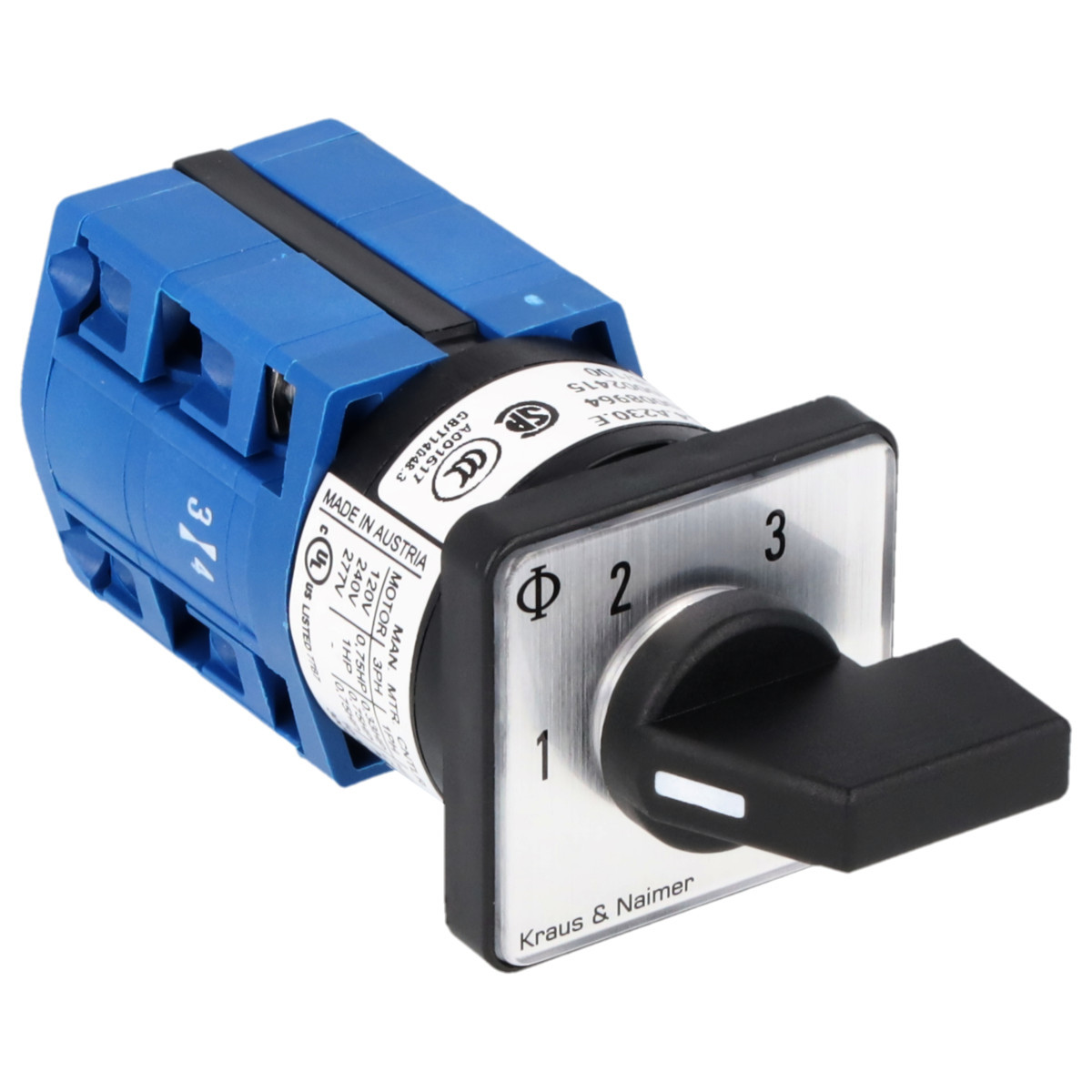 Kraus & Naimer Multi-step switch Stappenschakelaar 10a 1pol 60° 1-2-3 frontinb. 2-gats bev. ip40