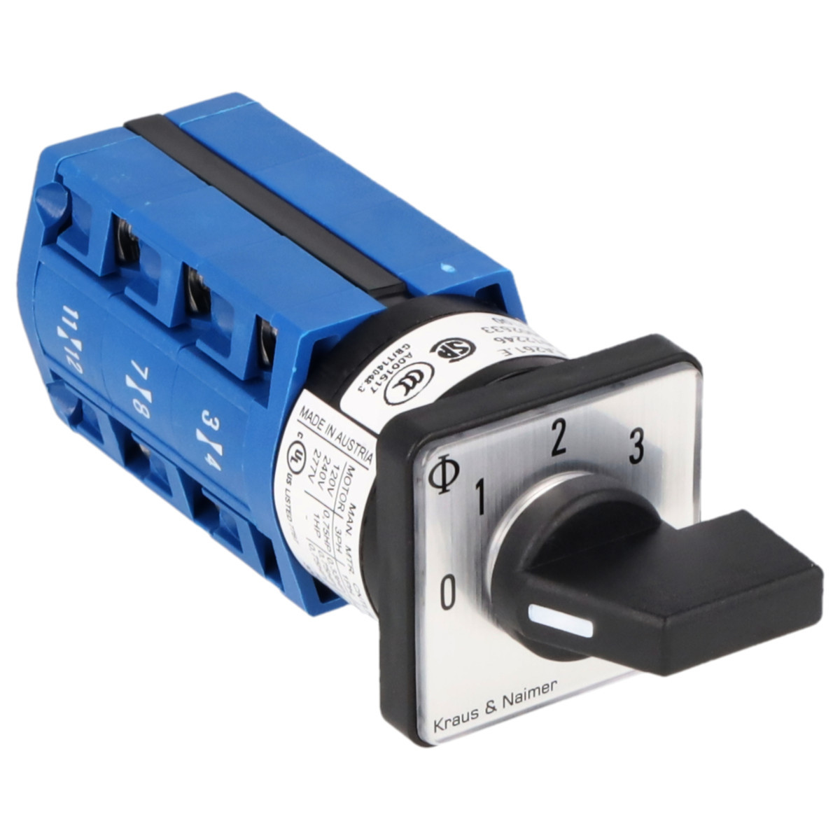 Kraus & Naimer Multi-step switch Stappenschakelaar 10a 2pol 45° 0-1-2-3 frontinb. 2-gats bev. ip40