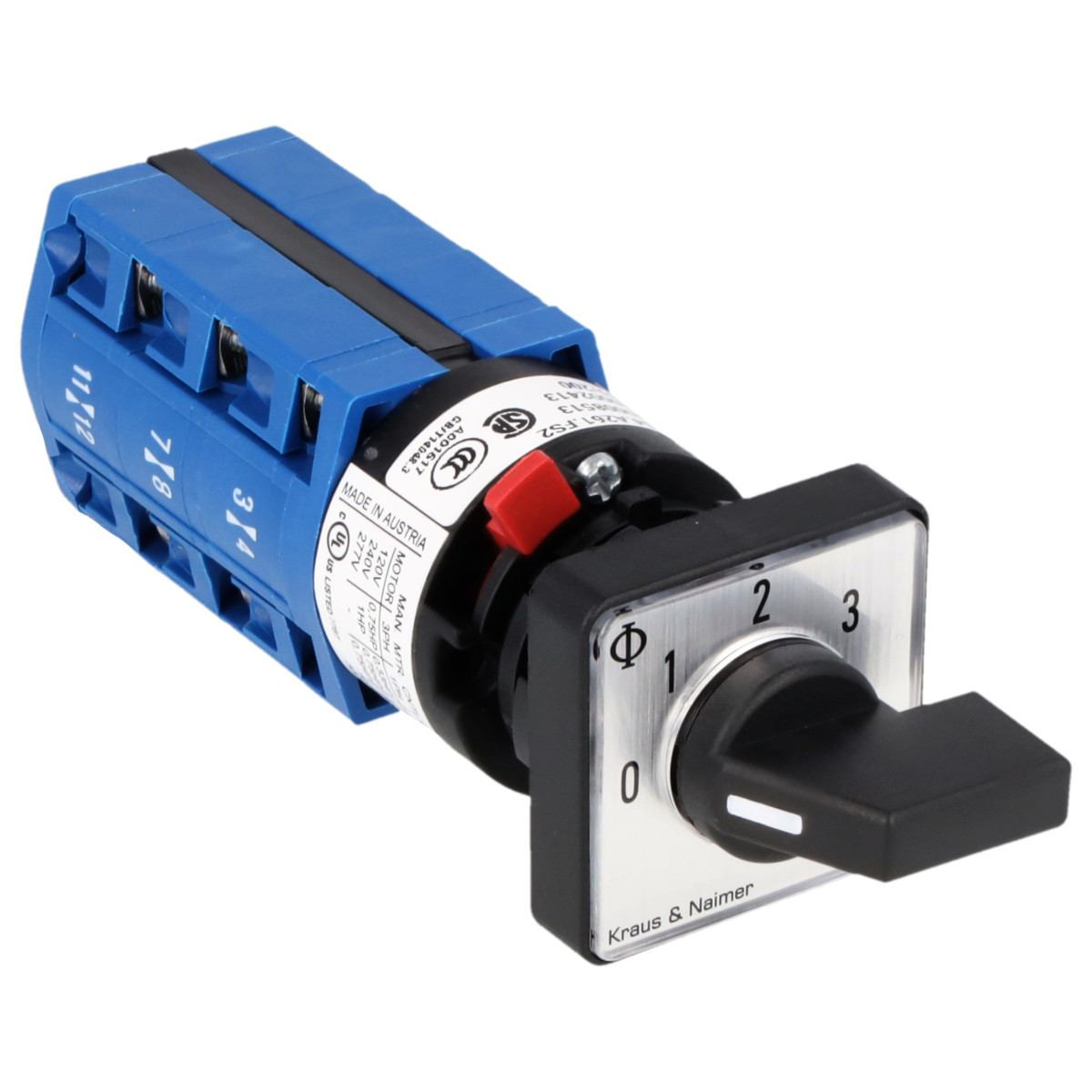 Kraus & Naimer Multi-step switch Stappenschakelaar 10a 2pol 45° 0-1-2-3 frontinb. centr ip66/67/69K