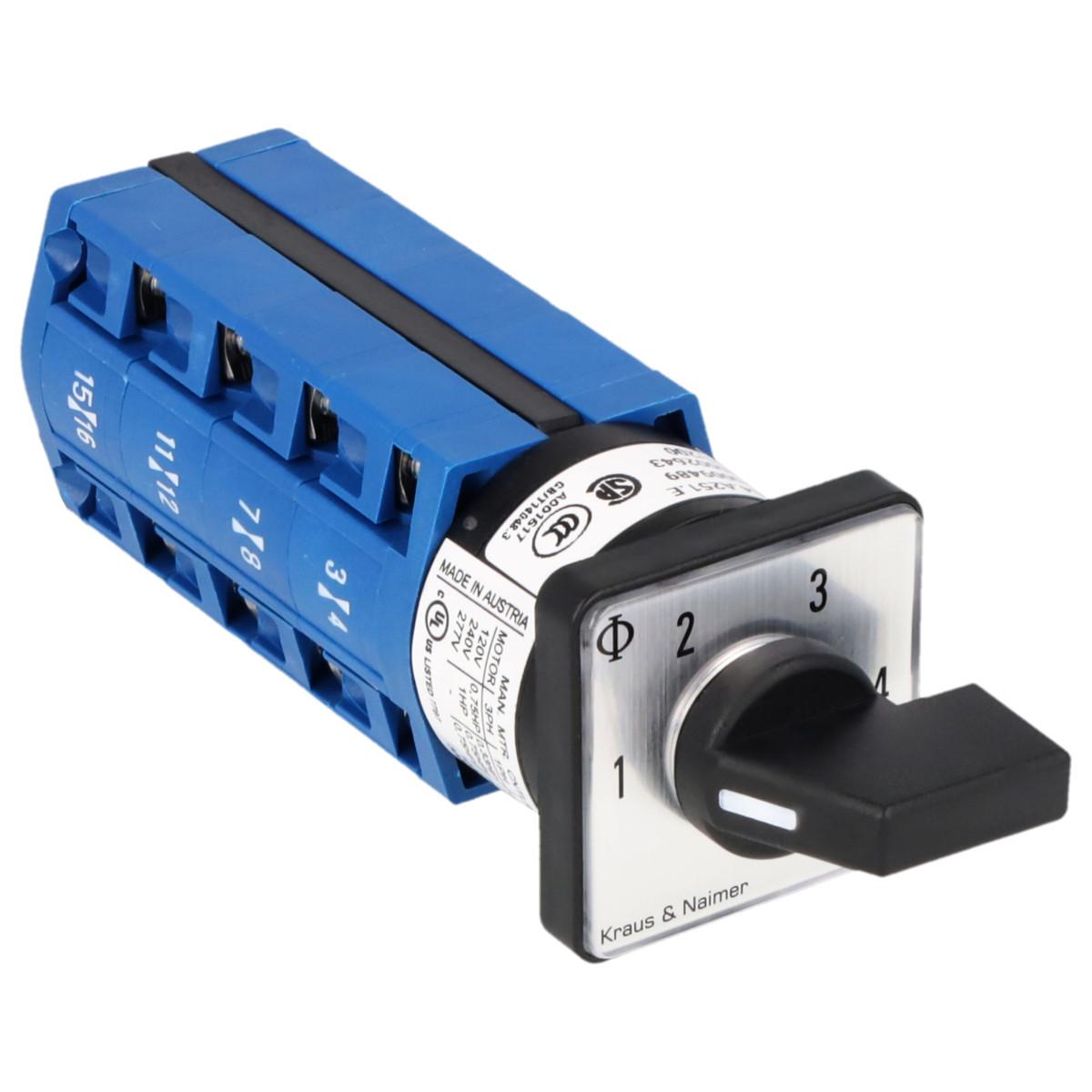 Kraus & Naimer Multi-step switch Stappenschakelaar 10a 2pol 60° 1-2-3-4 frontinb. 2-gats bev. ip40