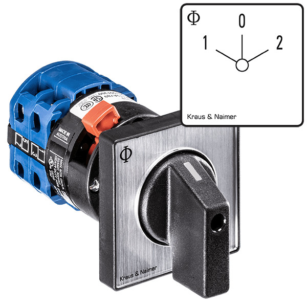 Kraus & naimer omschakelaar 20a 5 polig 60° 1-0-2 frontinb. centraal ip66