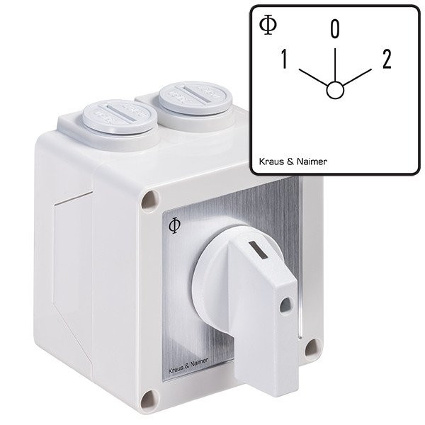 Kraus & Naimer Changeover switch Omschakelaar 25a 2pol. 60° 1-0-2 opb. ip42