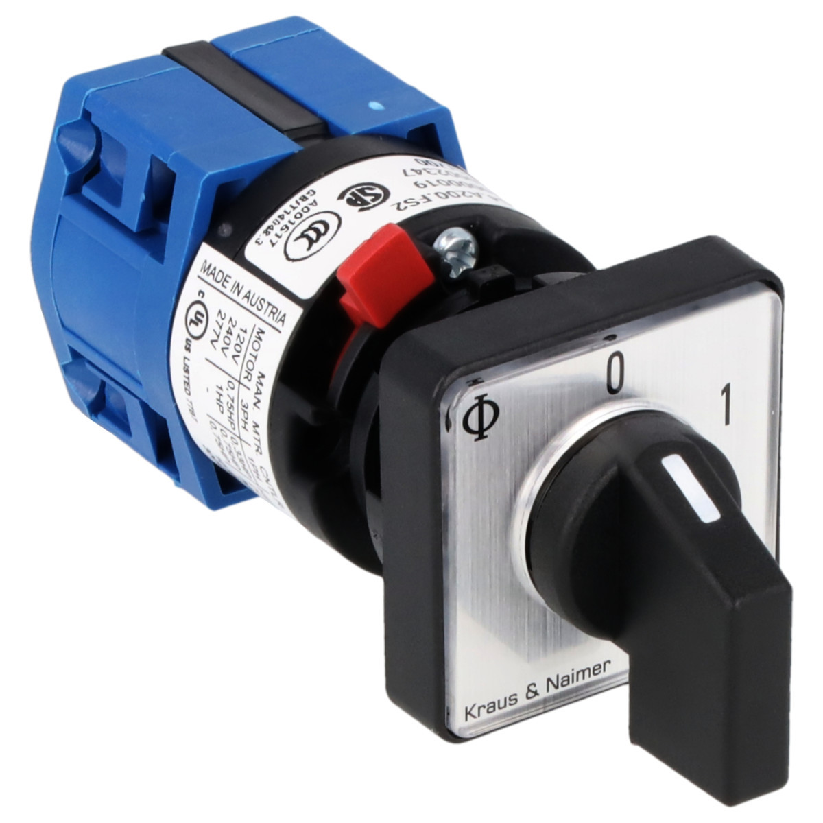 Kraus & Naimer ON/OFF switch Aan/Uitschak. 10a 1pol 60° 0-1 frontinb. centr ip66/67/69K