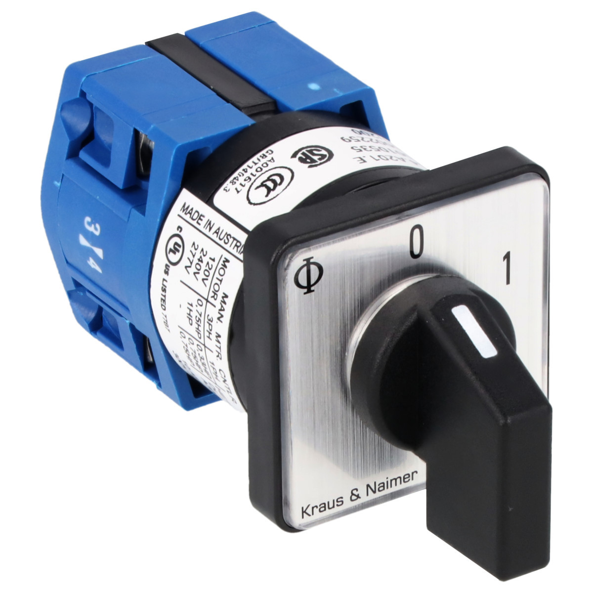 Kraus & Naimer ON/OFF switch Aan/Uitschak. 10a 2pol 60° 0-1 frontinb. 2-gats bev. ip40