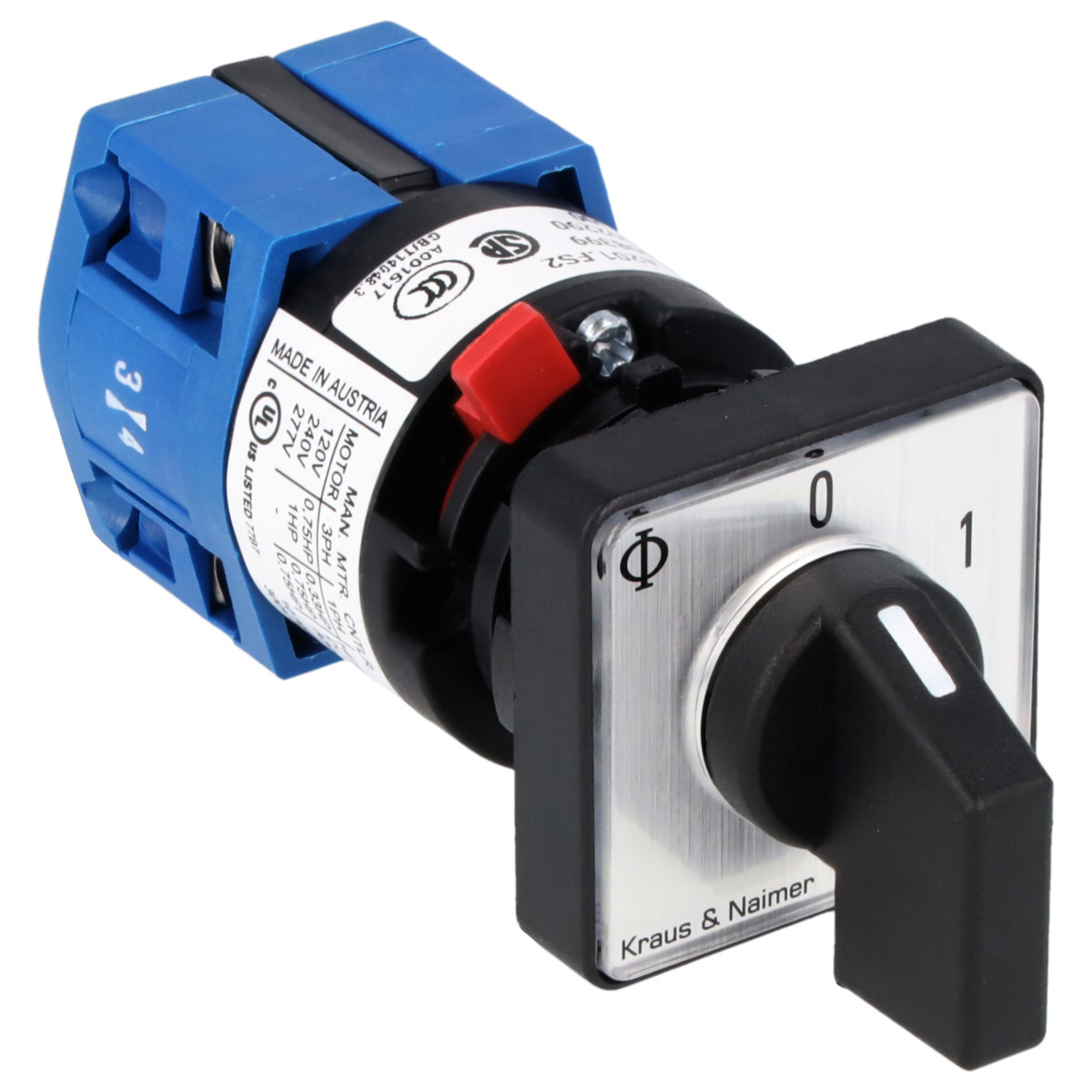 Kraus & Naimer ON/OFF switch Aan/Uitschak. 10a 2pol 60° 0-1 frontinb. centr ip66/67/69K